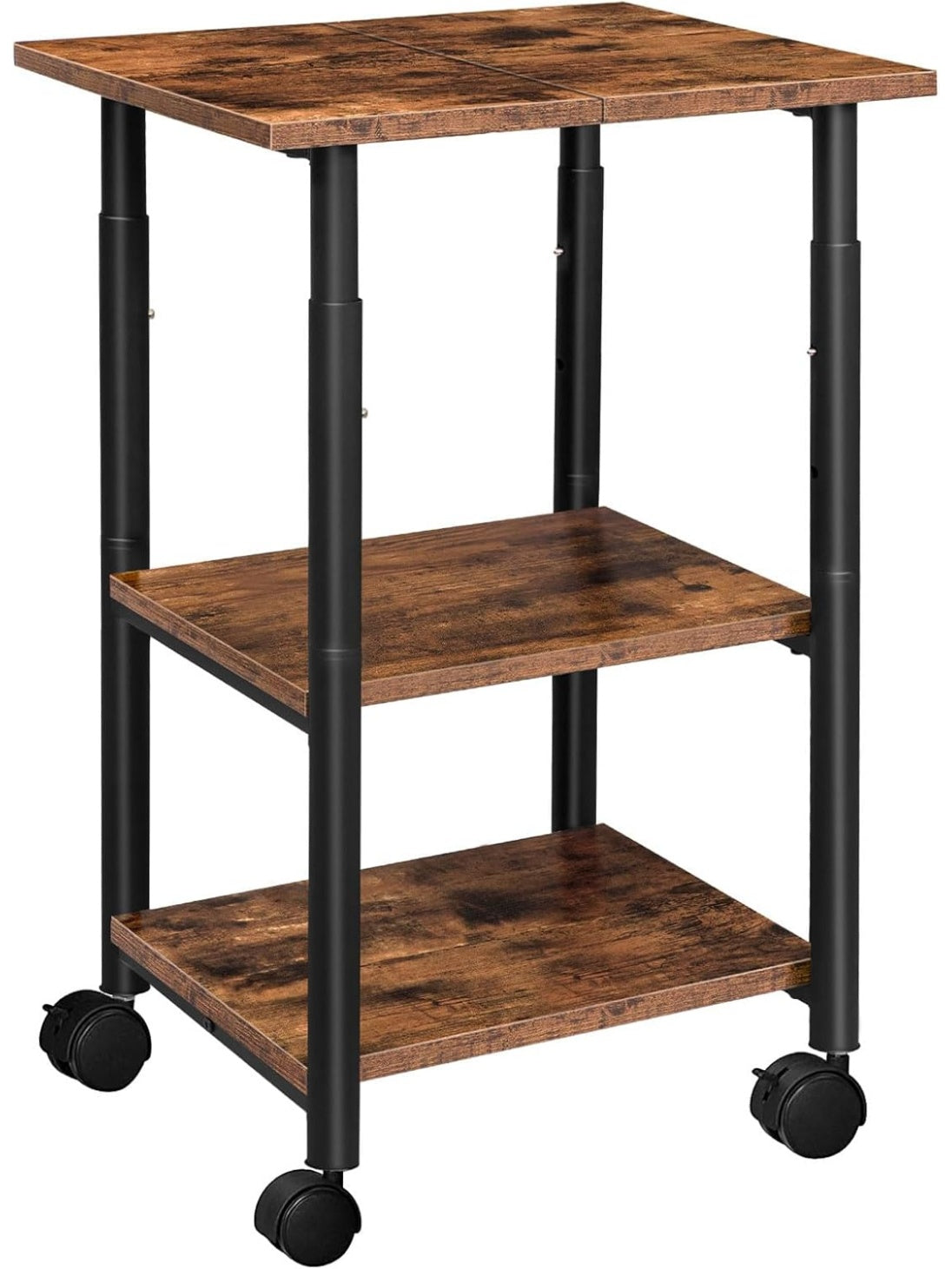 Estacion Movil para Impresora con Tres Niveles de Almacenaje y Diseno Industrial para Hogar Escuela y Oficina Negro y Marron