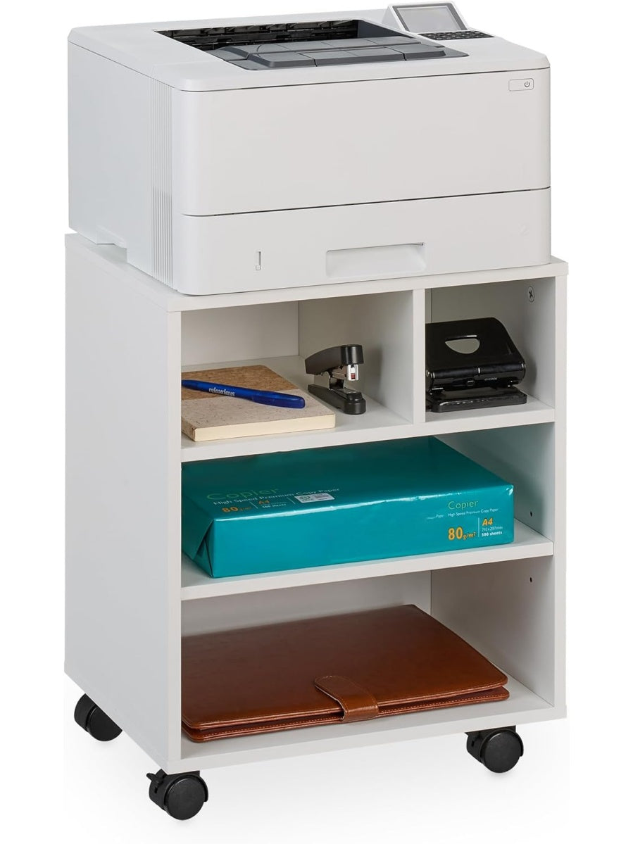 Mesa Rodante para Impresora con Cuatro Compartimentos Abiertos y Solucion de Archivo para Oficina Blanco