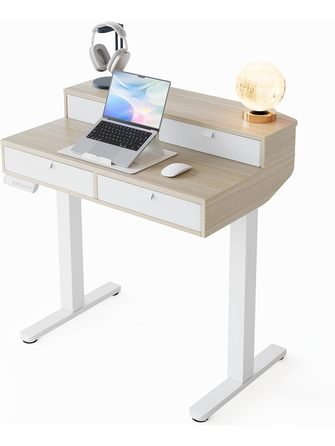 Escritorio Elevable Compacto con Cajones y Varias Posiciones de Altura para Trabajo Sentado o De Pie