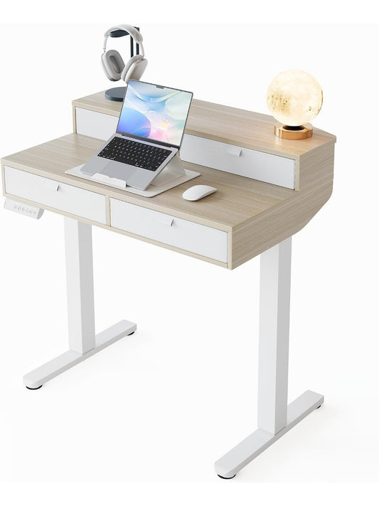 Escritorio Elevable Compacto con Cajones y Varias Posiciones de Altura para Trabajo Sentado o De Pie