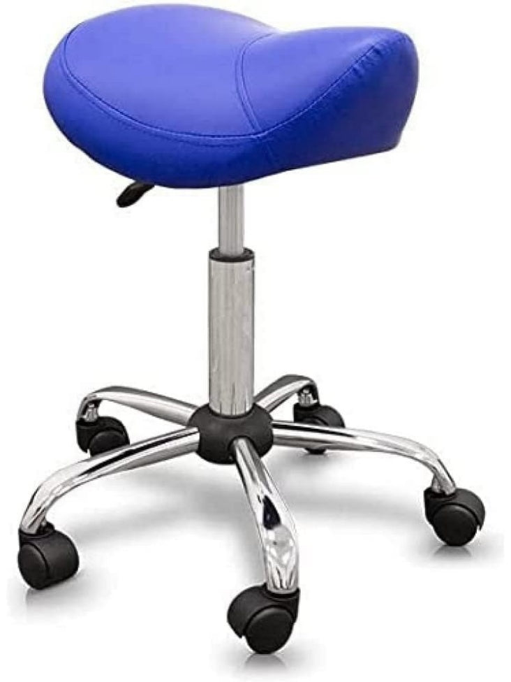 Asiento Ergonomico Tipo Pony con Estructura Metalica Acolchado y Base con Ruedas Azul