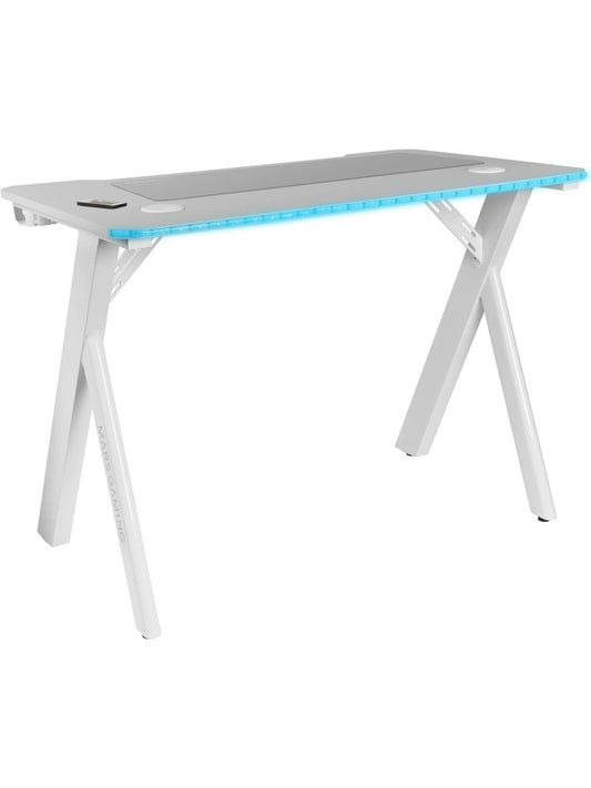 Escritorio Gaming con Iluminacion RGB Alfombrilla Amplia y Soportes Integrados para Accesorios Blanco
