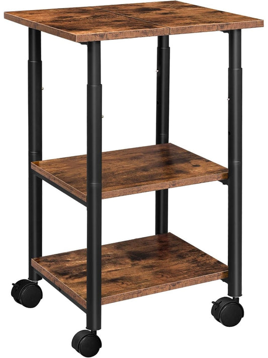 Estacion Movil para Impresora con Tres Niveles de Almacenaje y Diseno Industrial para Hogar Escuela y Oficina Negro y Marron