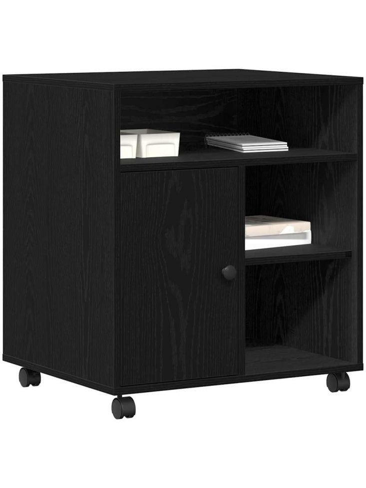 Mesa Auxiliar para Impresora con Compartimentos de Guardado Diseno Contemporaneo Roble y Negro