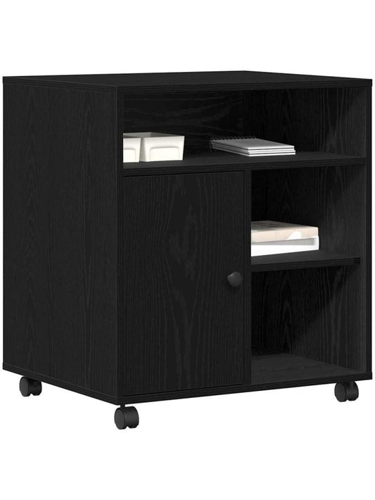 Mesa Auxiliar para Impresora con Compartimentos de Guardado Diseno Contemporaneo Roble y Negro